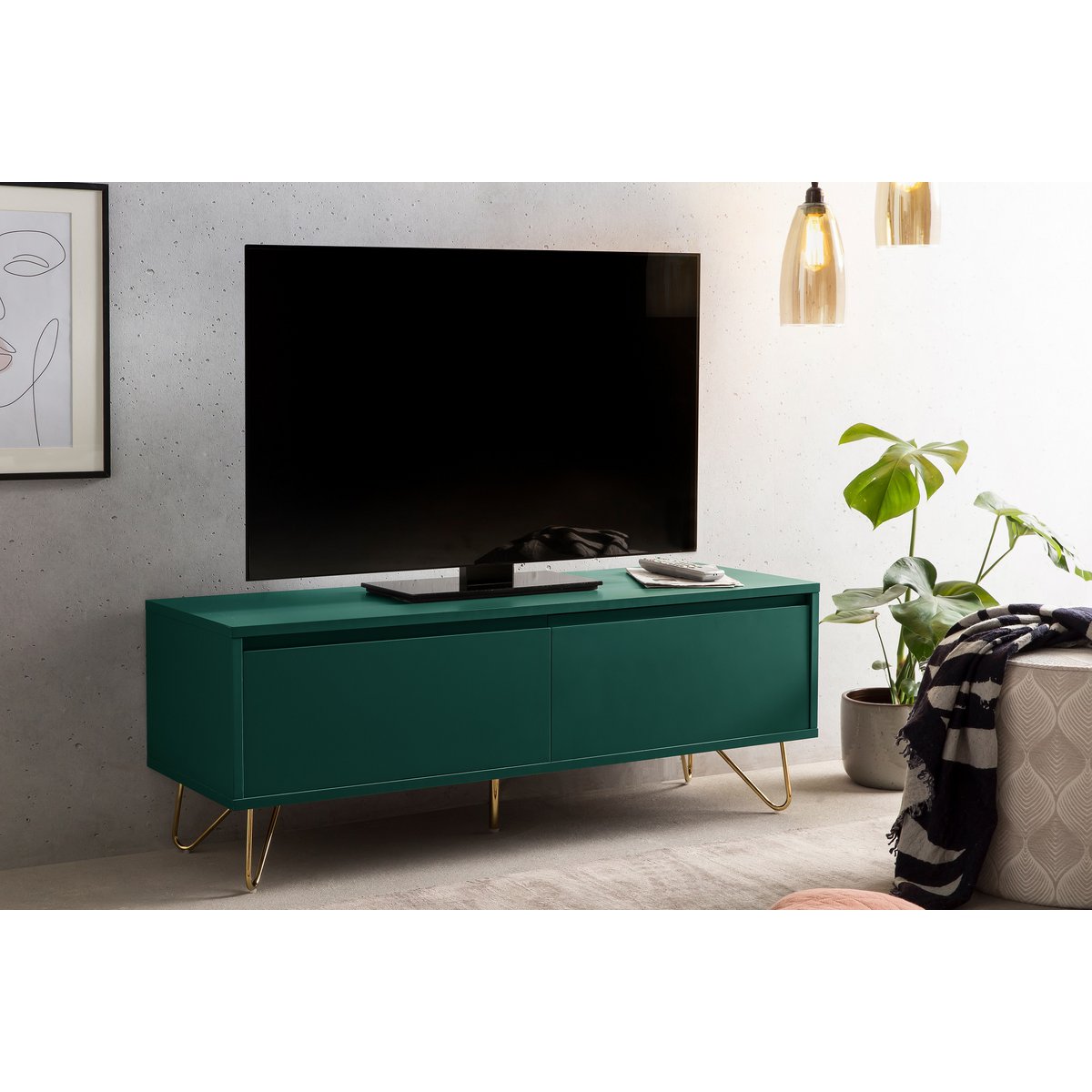 Lowboard with drawer and folding compartment, matt