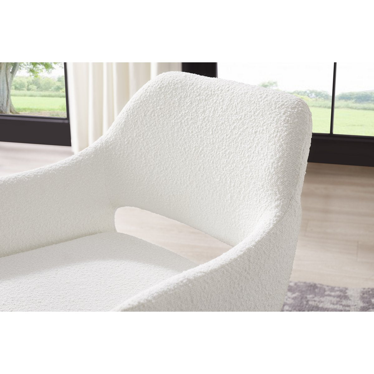 Armchair with back cut-out Bouclé fabric white