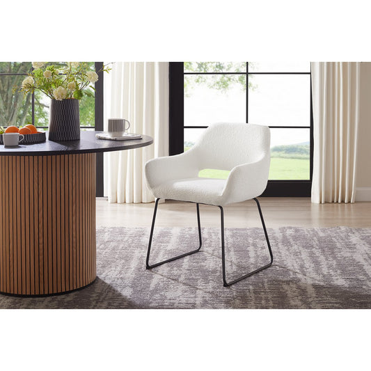 Armchair with back cut-out Bouclé fabric white