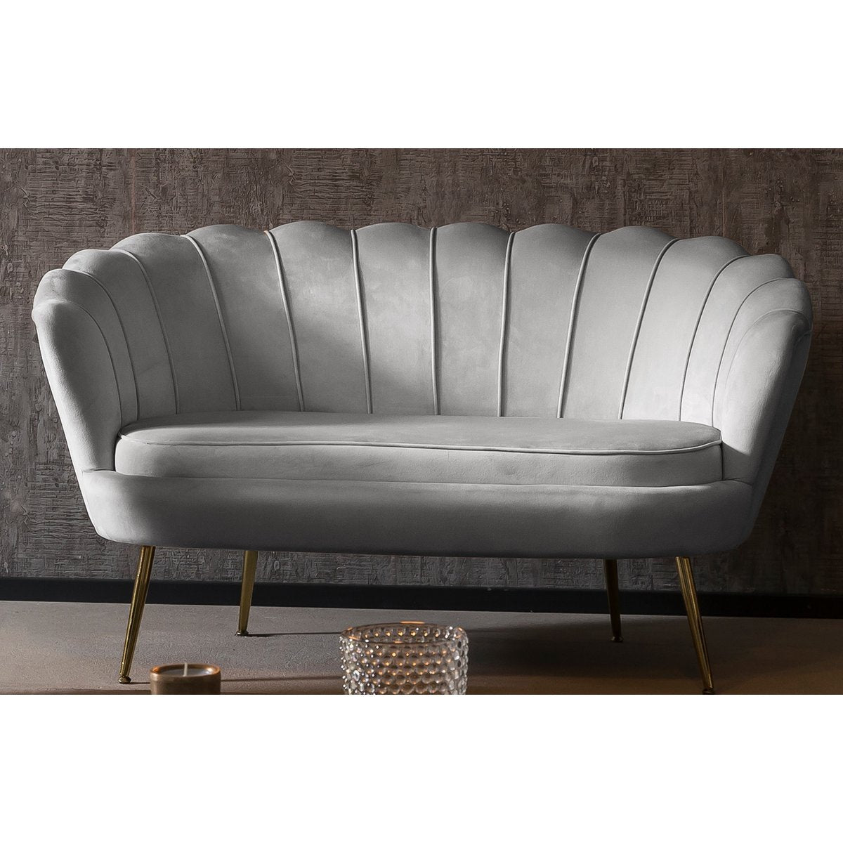 Velvet shell sofa in light grey