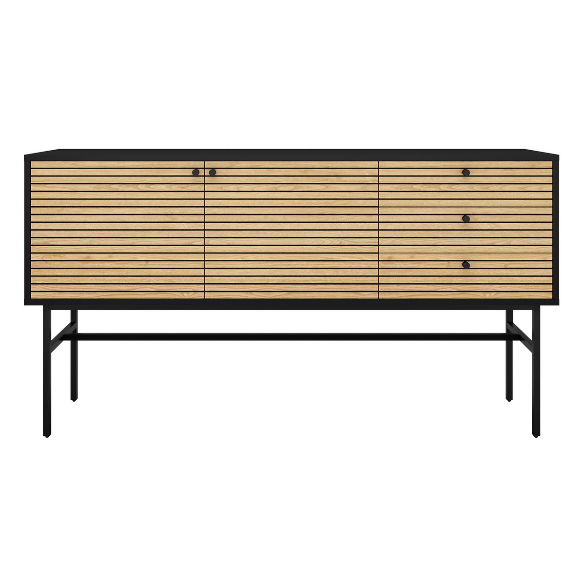 Sideboard black/oak real wood veneer