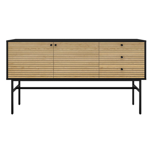 Sideboard black/oak real wood veneer
