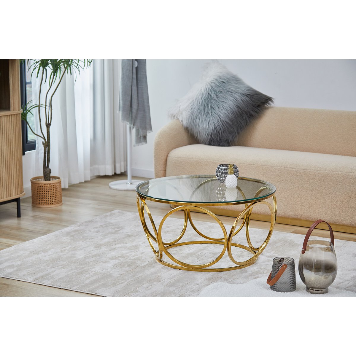 Coffee table Ø 80 cm gold/clear glass