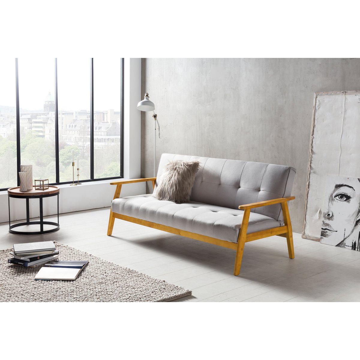 Sofa bed 190x85x81 cm light gray woven fabric