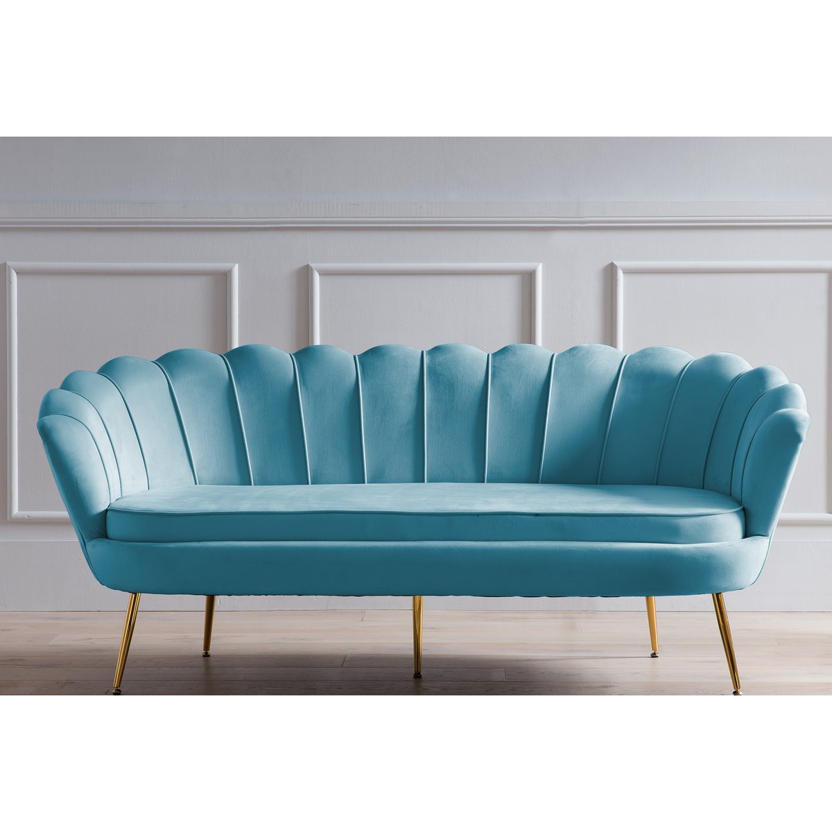 Shell sofa 3 seater in velvet blue