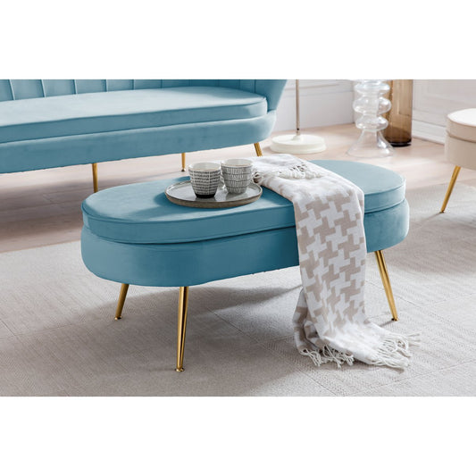 Pouf oval made of blue velvet