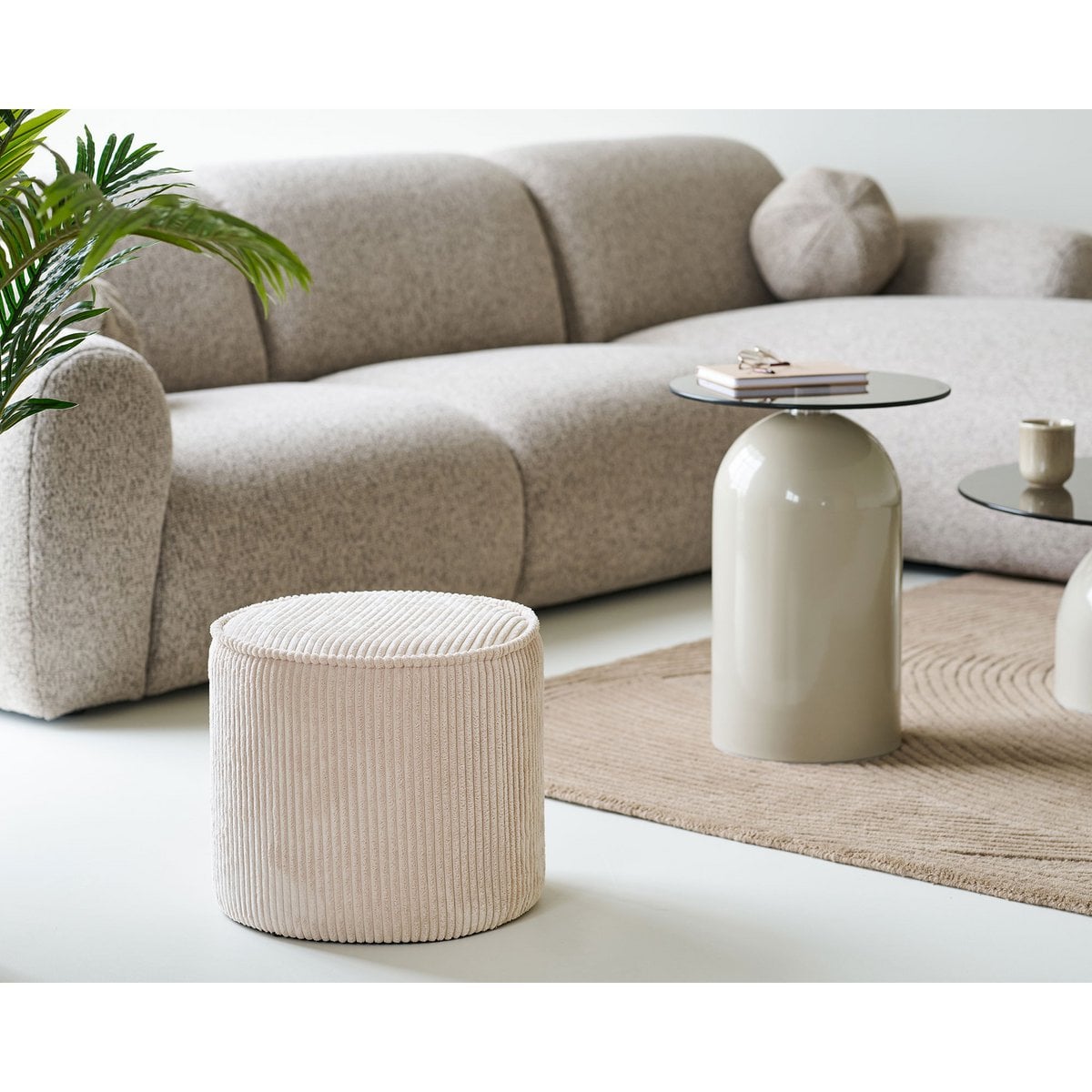 Taupo Pouf, Cord, Beige, ø40x35 cm, HN1424
