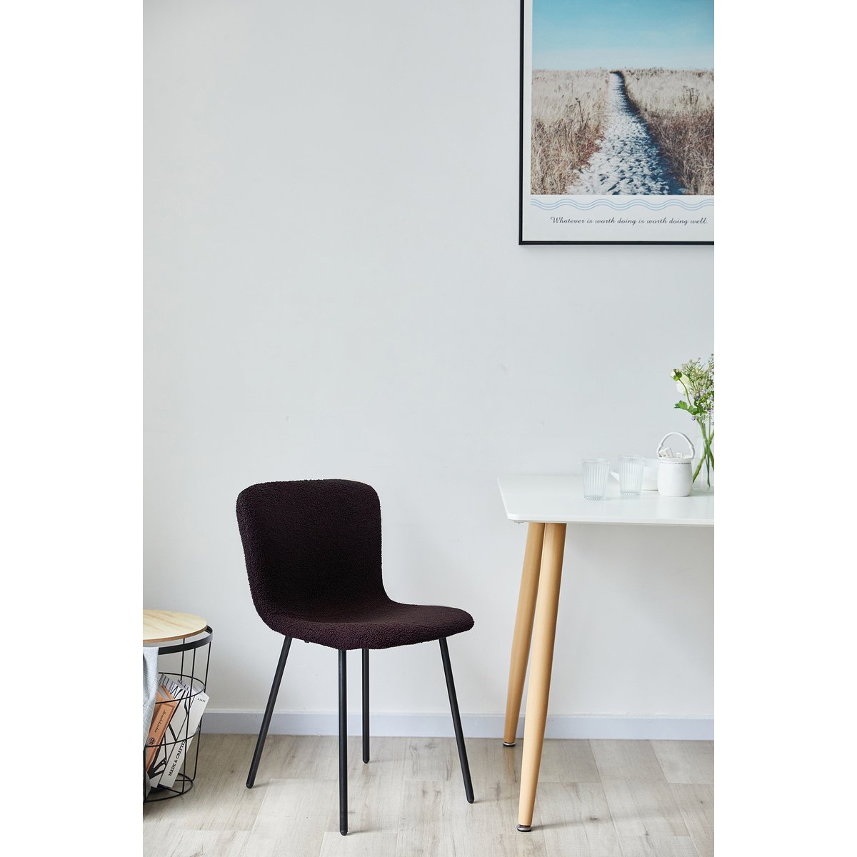 Bouclé look chair set of 4 black