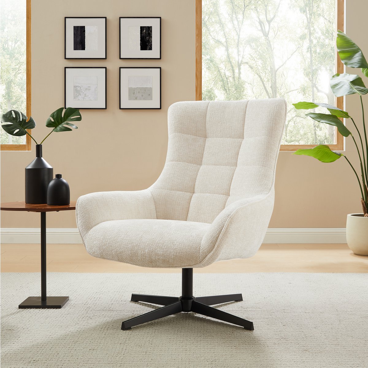 Armchair chenille fabric beige