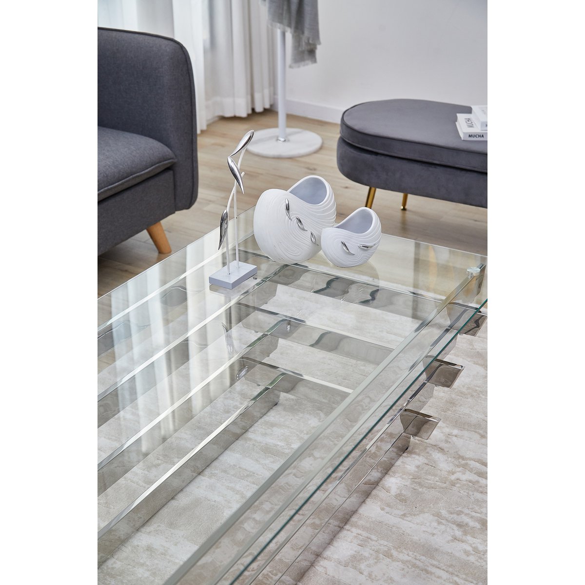 Coffee table 130x70 cm silver/clear glass