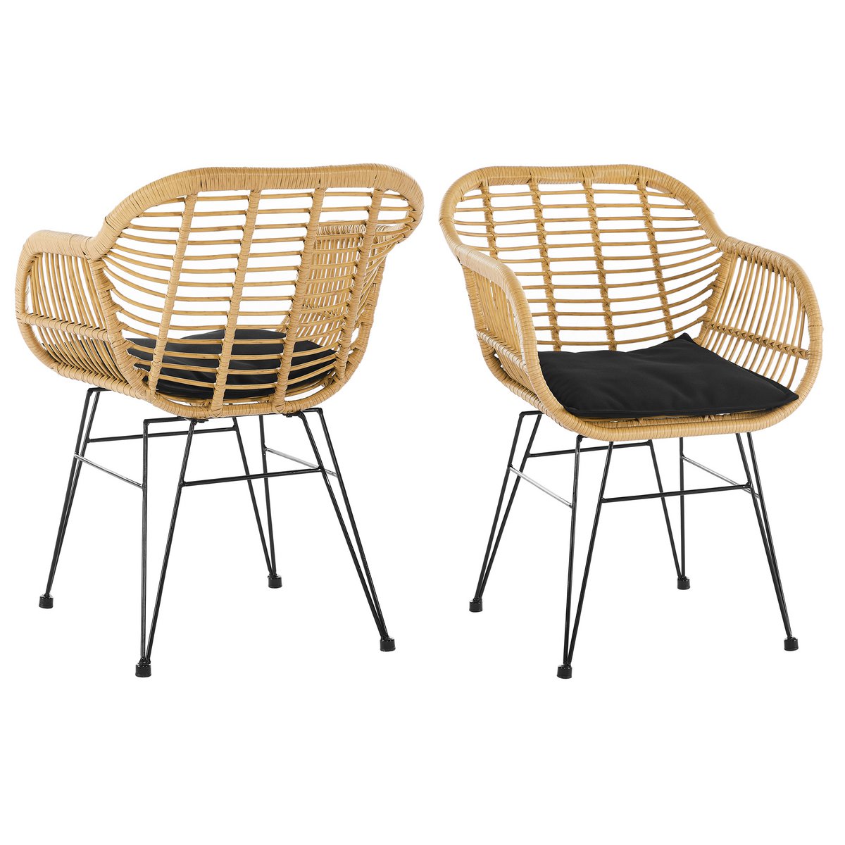 Set of 2 armchairs in rattan look, natural