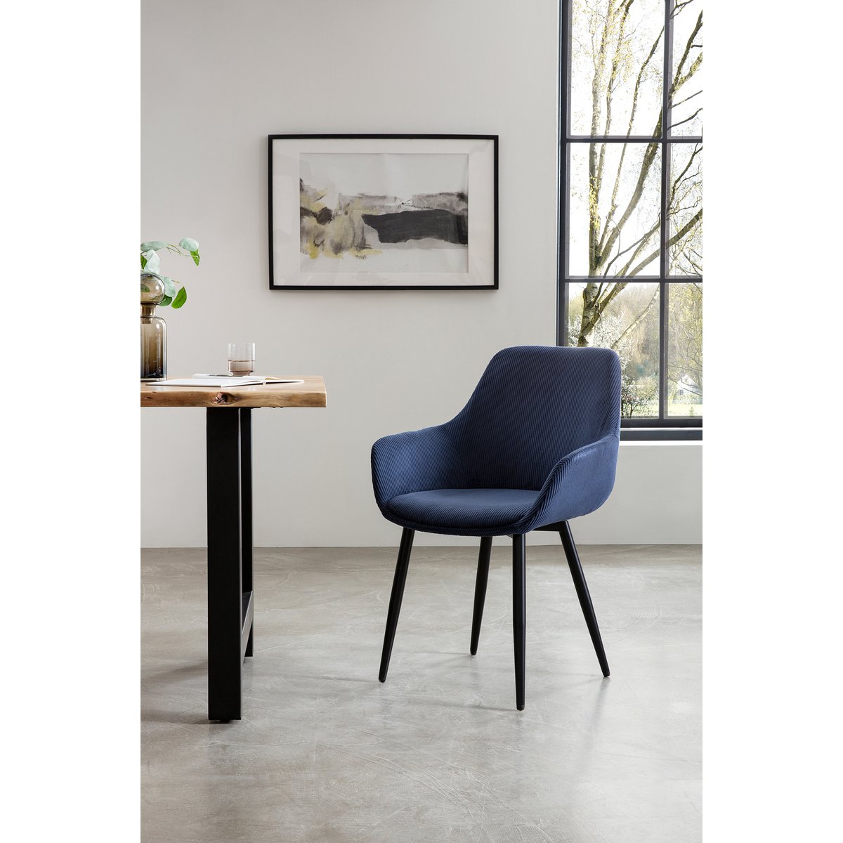 Set of 2 corduroy armchairs, dark blue