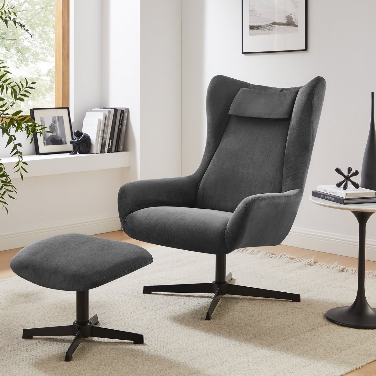 Sessel und Hocker Cordoptik Grau
