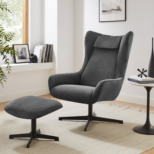 Sessel und Hocker Cordoptik Grau