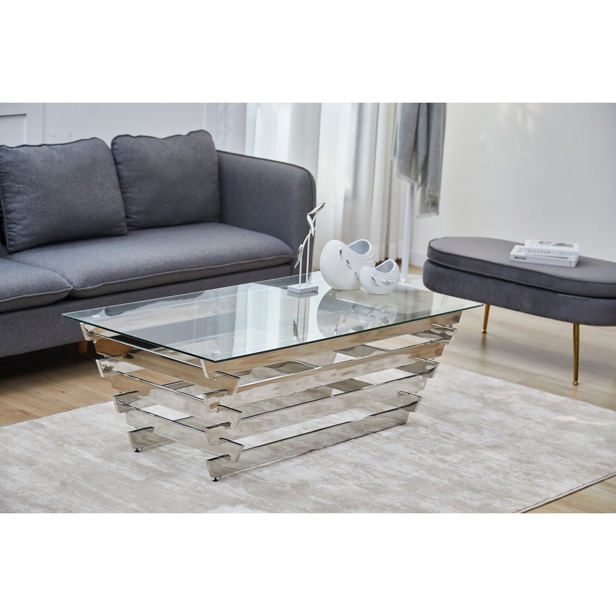 Coffee table 130x70 cm silver/clear glass
