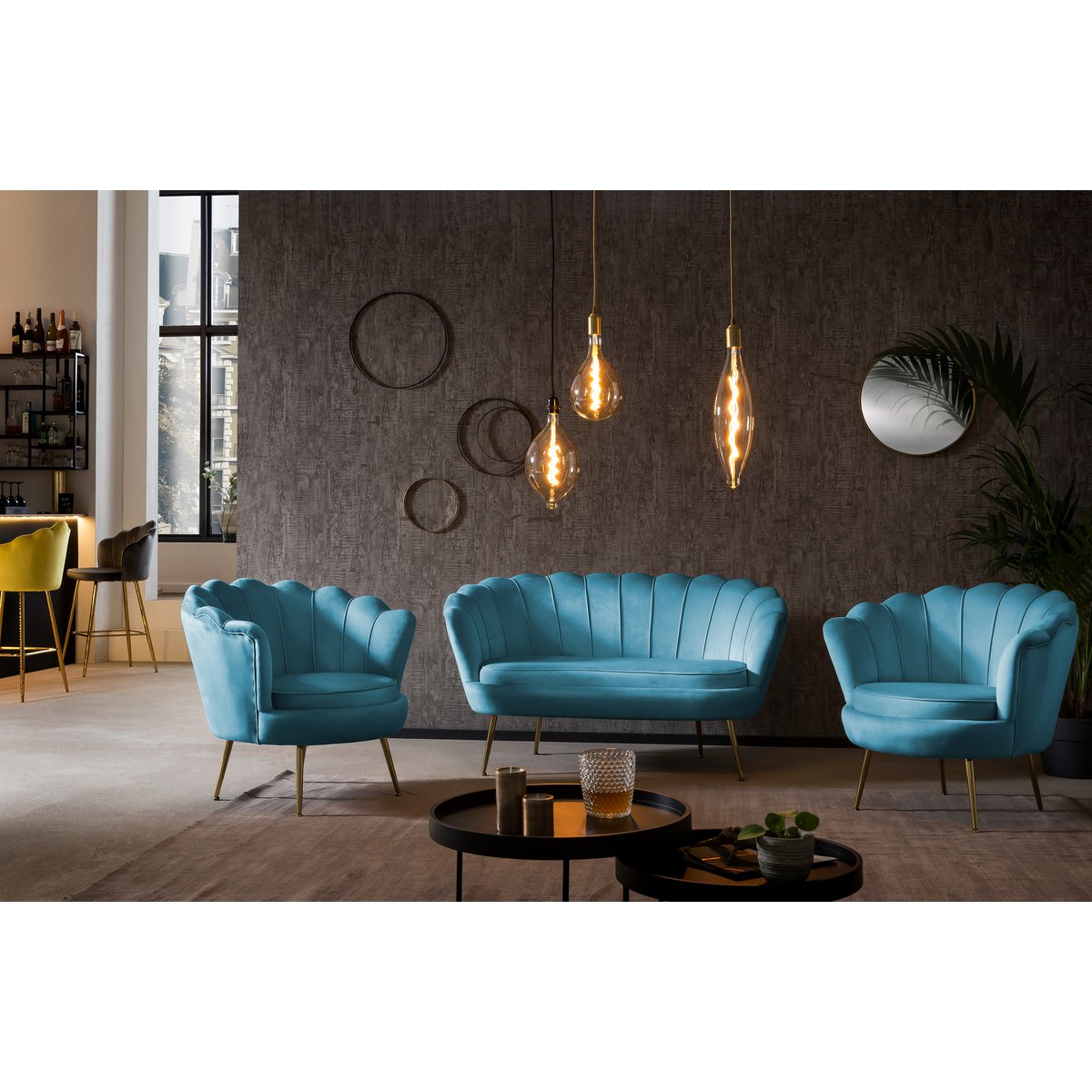 Velvet shell sofa blue