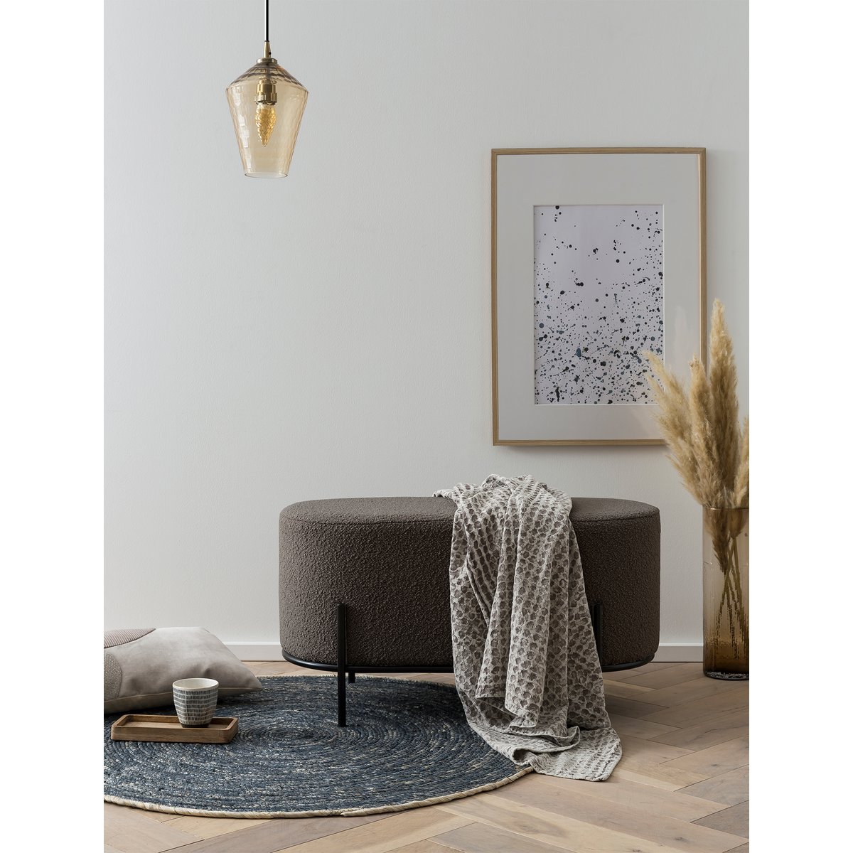 Polsterhocker Bouclé Stoff Anthrazit