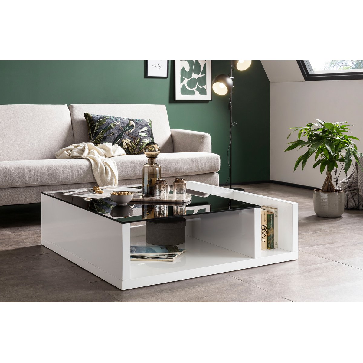 Coffee table white/black 100x100 cm