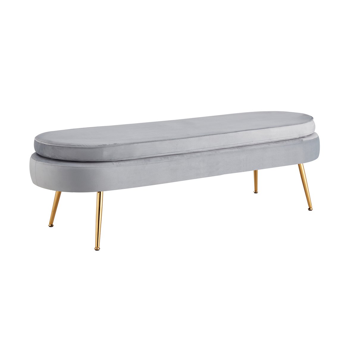 Long oval pouf in light gray velvet