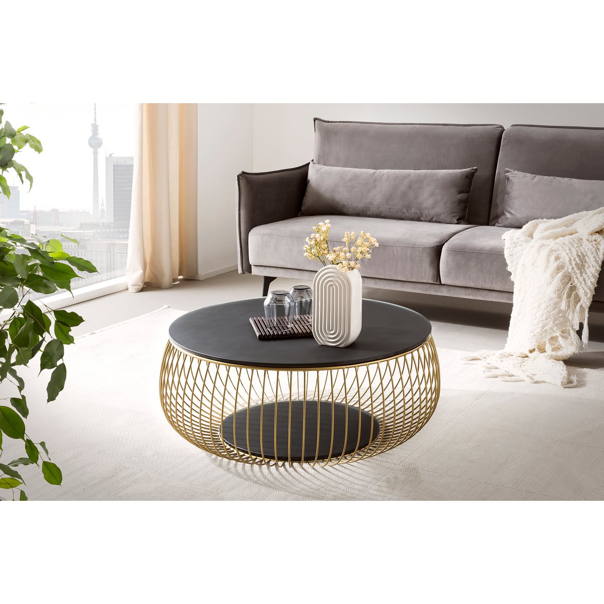 Couchtisch Ø 86 cm Schwarz/Gold