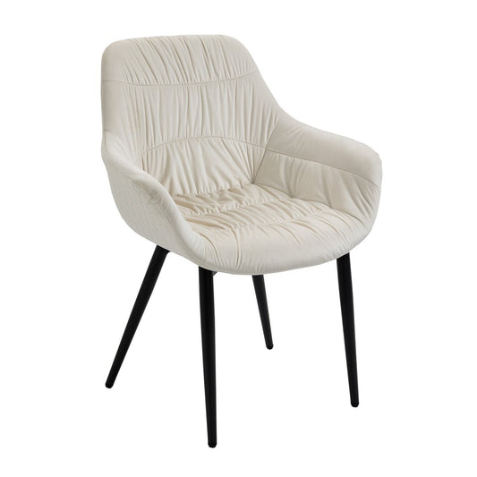 Armchair with honeycomb quilting in cream velvet