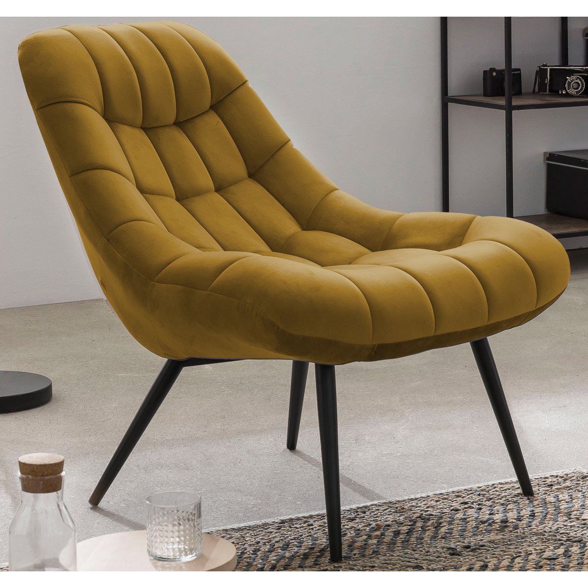 Armchair XXL velvet yellow metal black