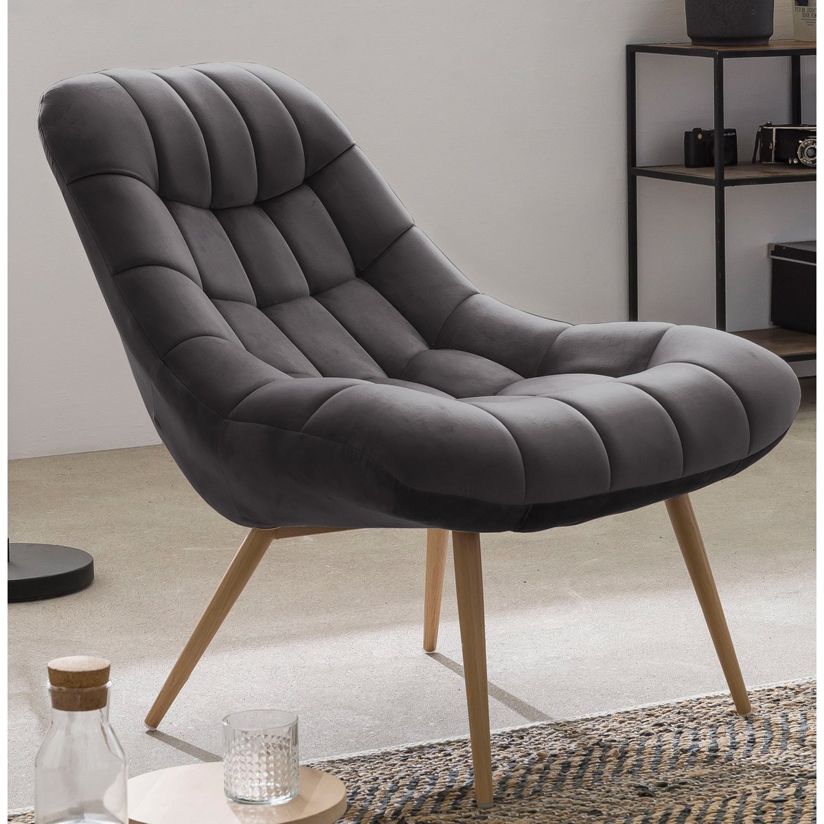 Armchair XXL velvet gray metal wood look