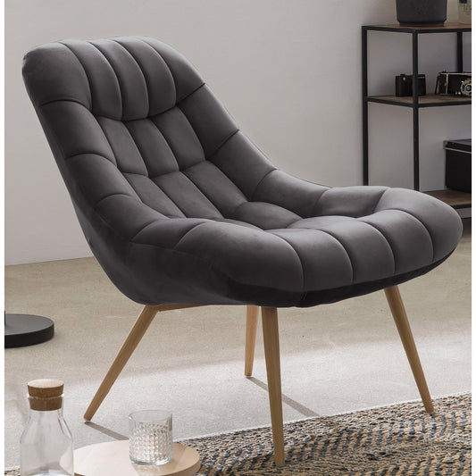 Armchair XXL velvet gray metal wood look
