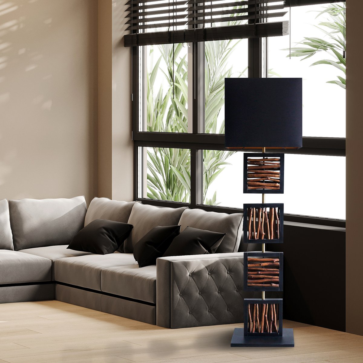 Floor lamp driftwood natural/black 163 cm
