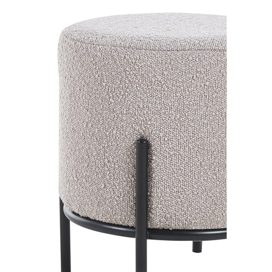 Polsterhocker Ø35 cm Bouclé Stoff Taupe