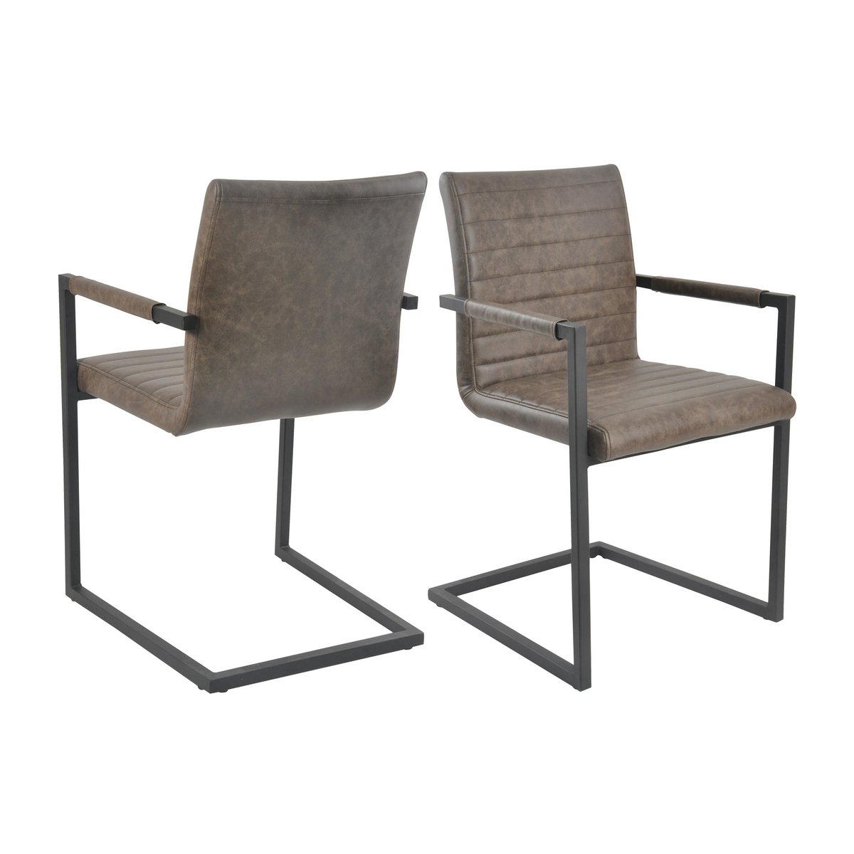 Dining chair, set of 2, dark brown faux leather look