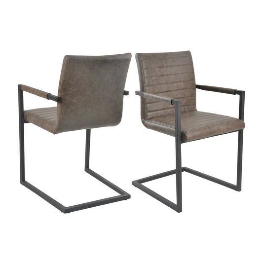 Dining chair, set of 2, dark brown faux leather look