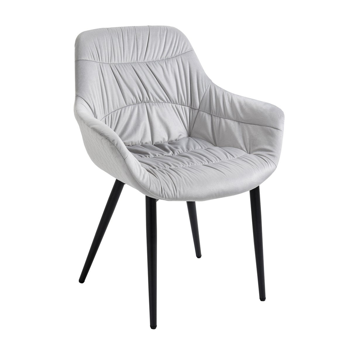 Armchair with honeycomb quilting in light gray velvet