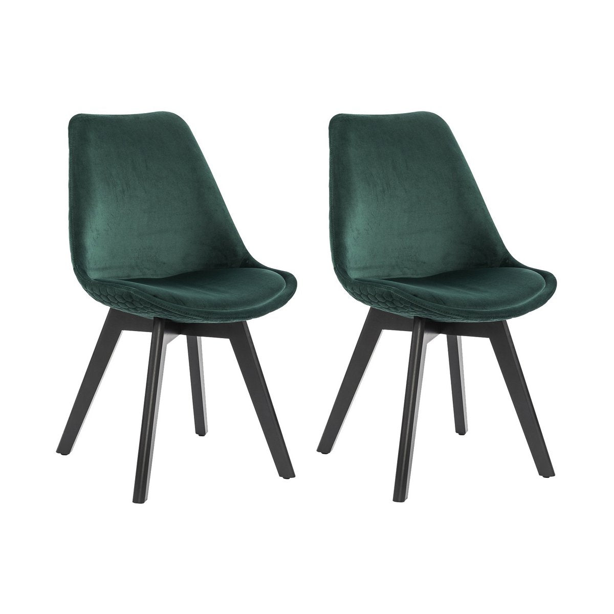 Set of 2 dining chairs in green velvet
