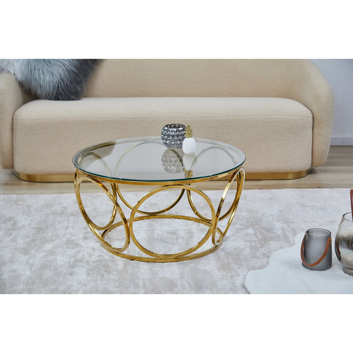 Coffee table Ø 80 cm gold/clear glass