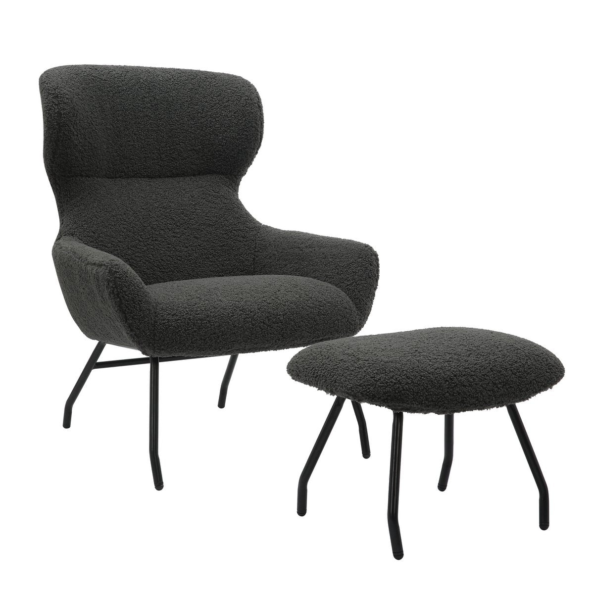 Sessel und Hocker Set Teddyfell Anthrazit