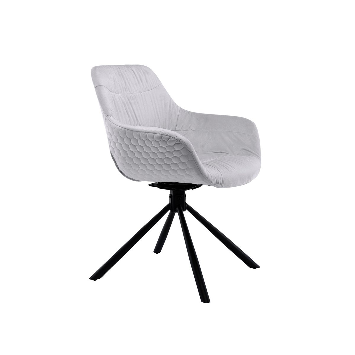 Armchair with honeycomb quilting in light gray velvet