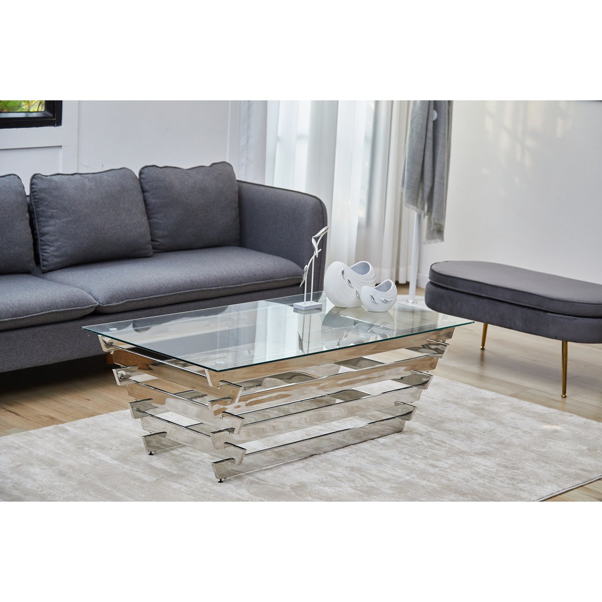 Coffee table 130x70 cm silver/clear glass