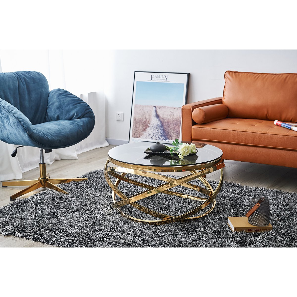 Couchtisch Gold/Grau Ø 80 cm