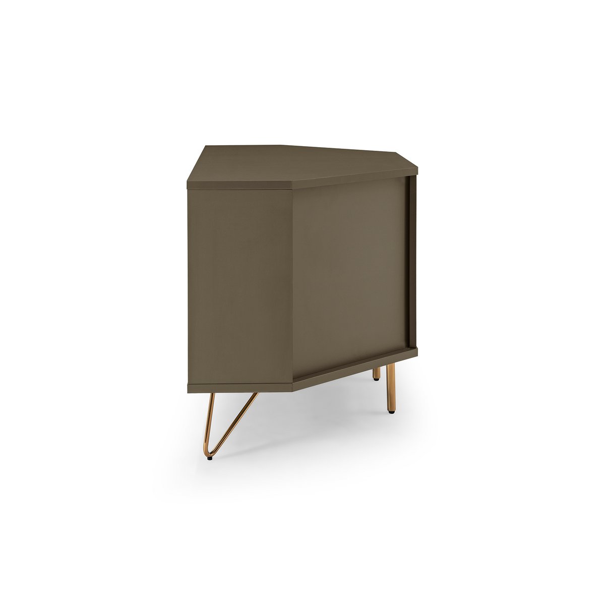 Corner TV lowboard with drawer, folding compartment and open compartment
