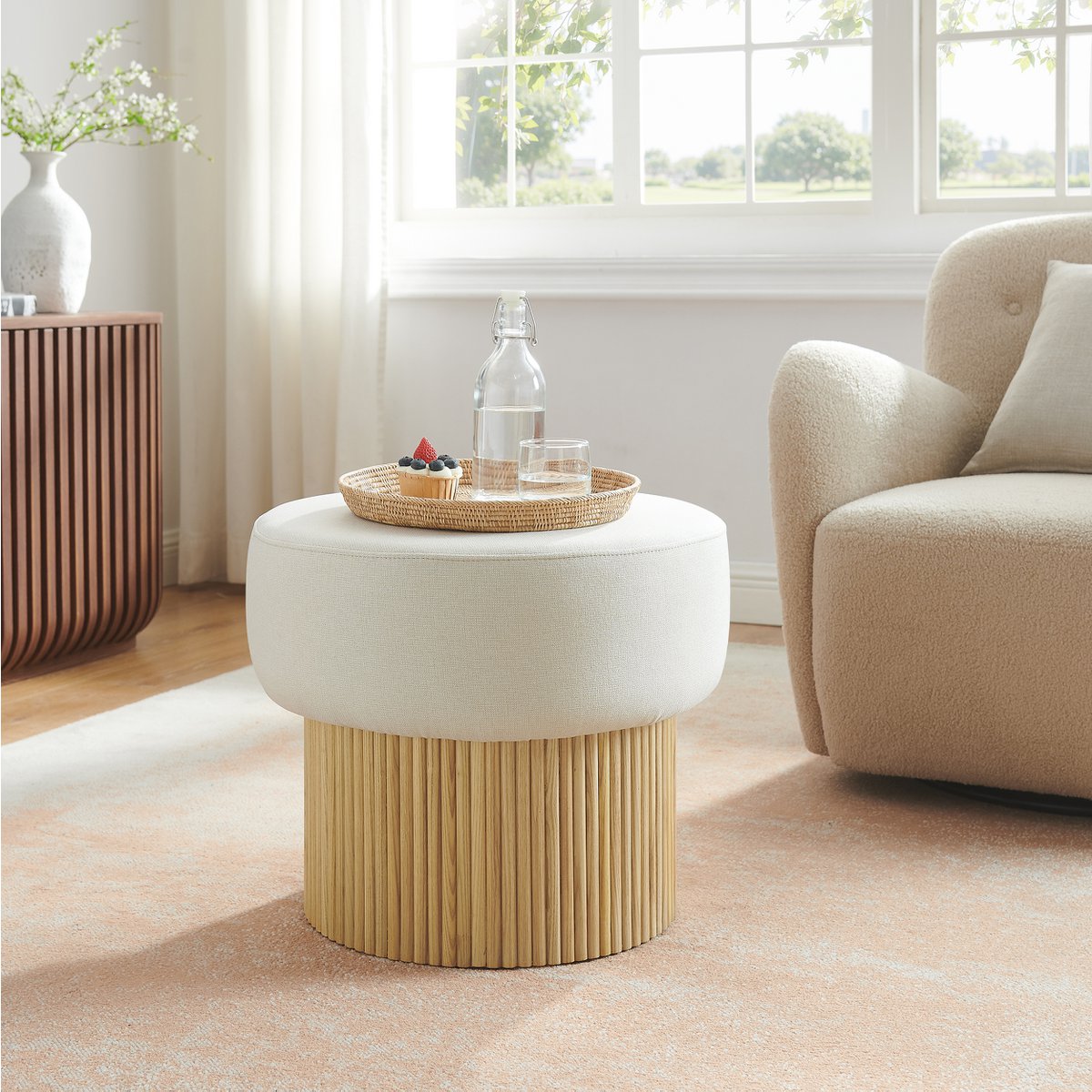 Seat pouf with storage space Ø 50 cm natural/white