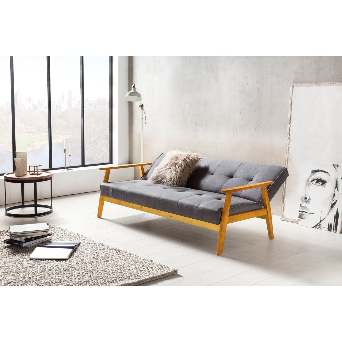 Sofa bed 190x85x81 cm dark gray woven fabric