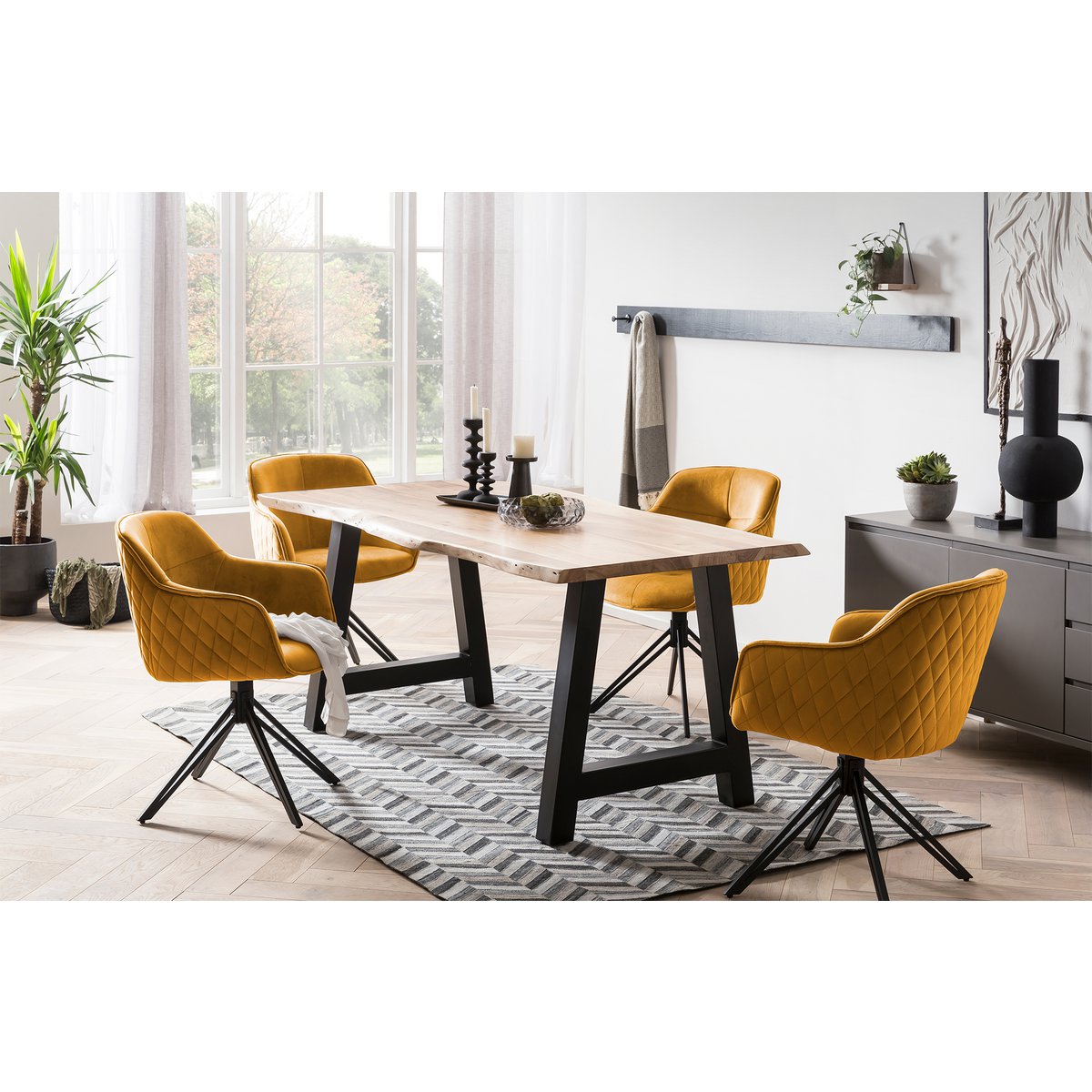 Armchair with yellow honeycomb quilting