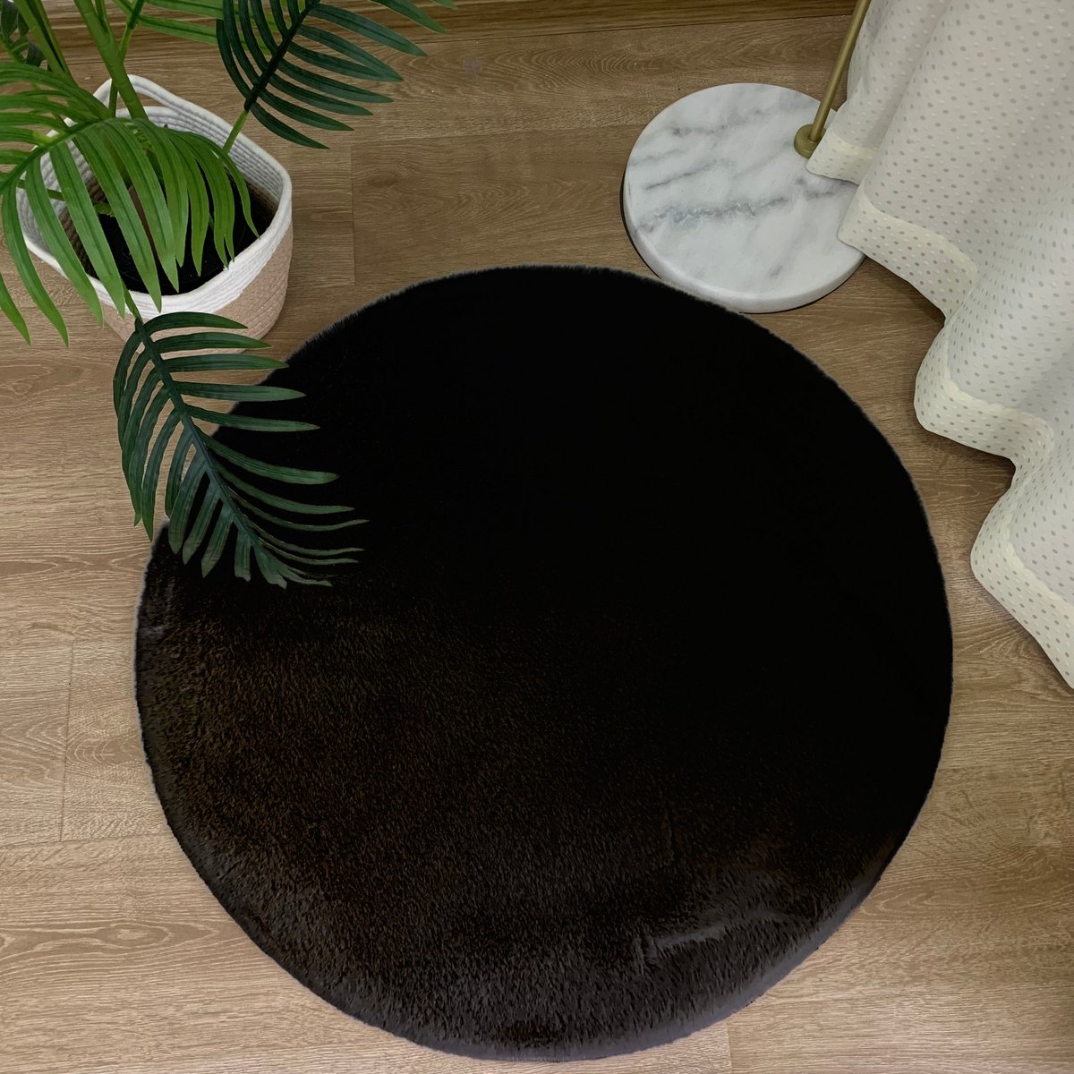 Flauschiger Teppich, rund, Schwarz, 160 x 160 cm