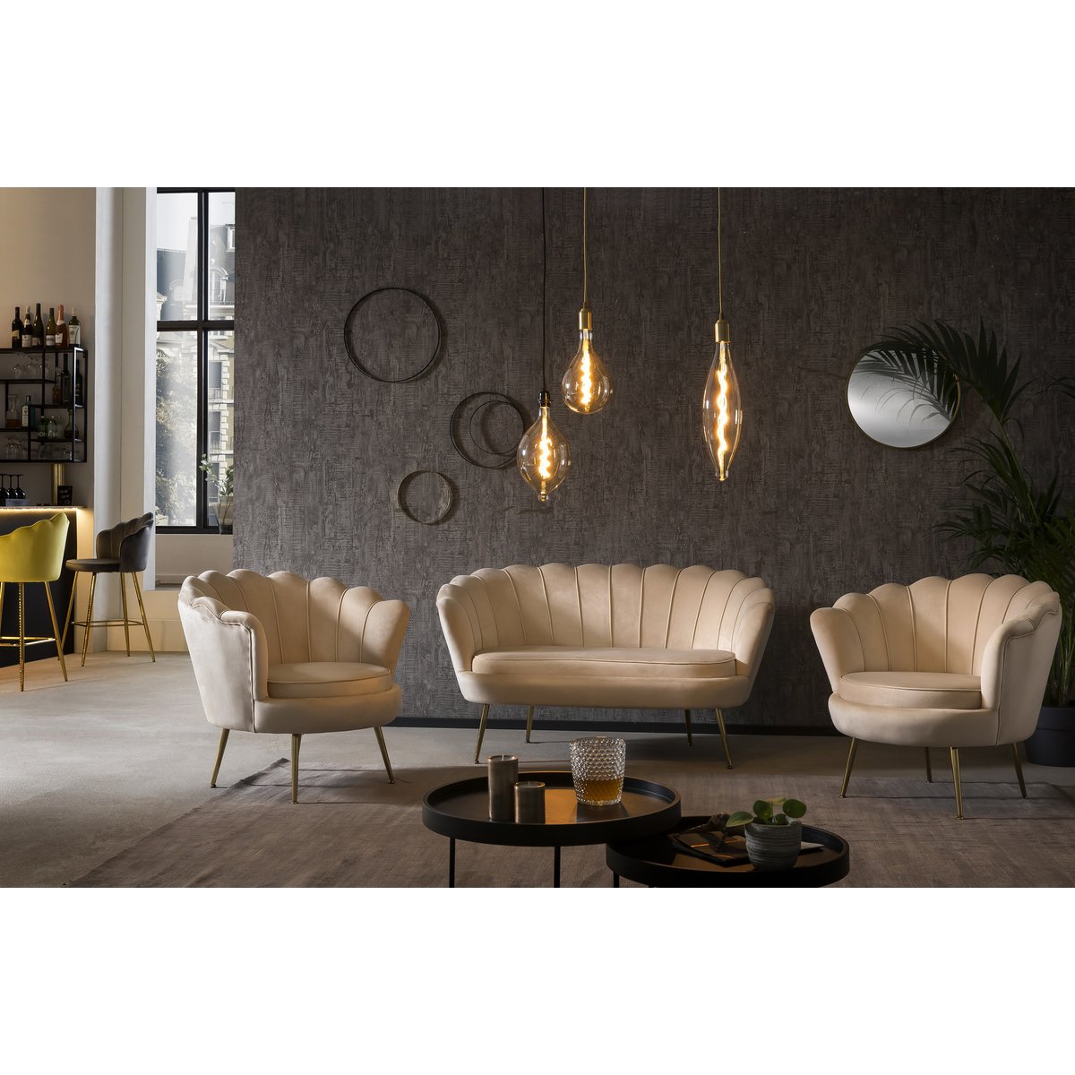 Beige velvet shell sofa