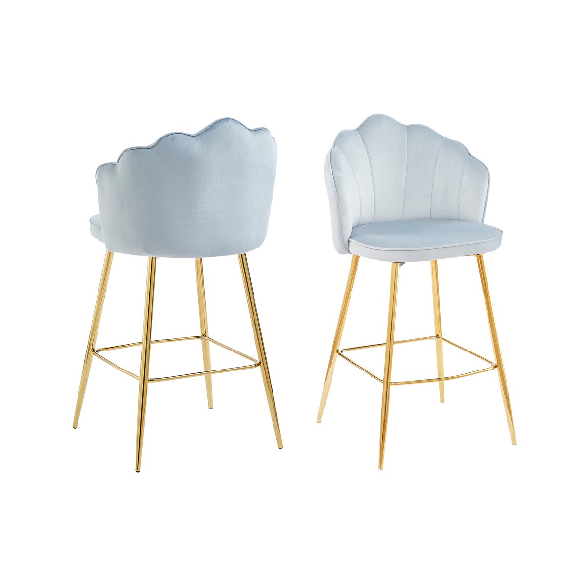 Set of 2 shell design bar stools in light gray velvet