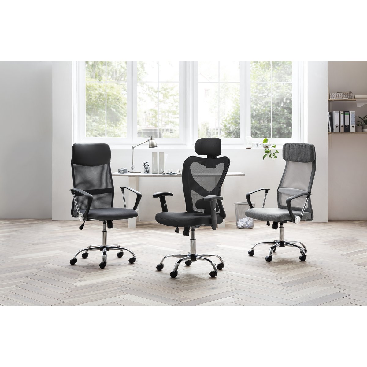 Black office chair with mesh headrests