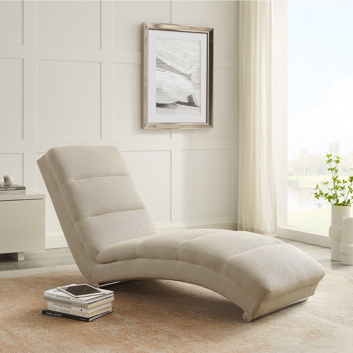 Chaise longue structured fabric beige