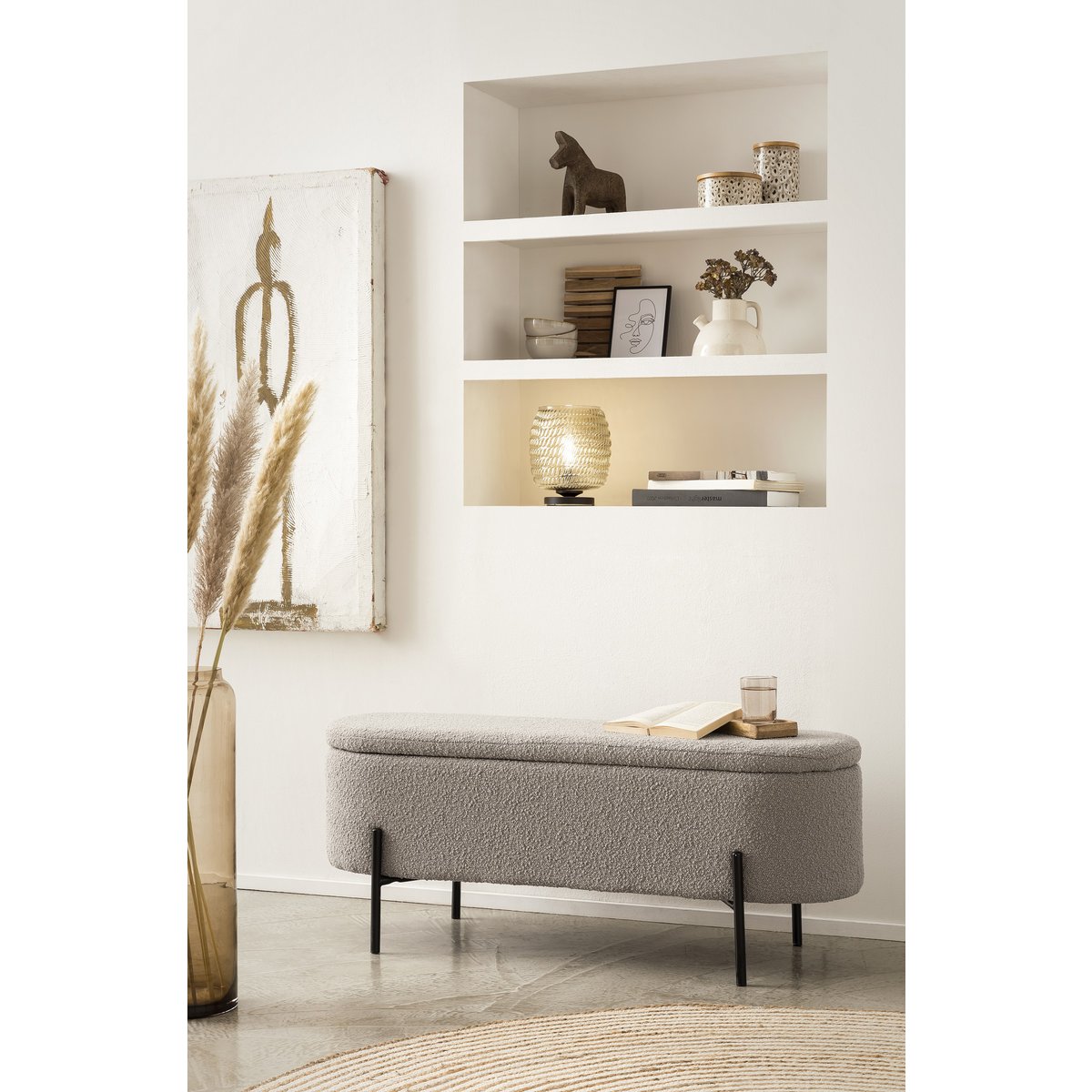 Bed bench with storage space function taupe