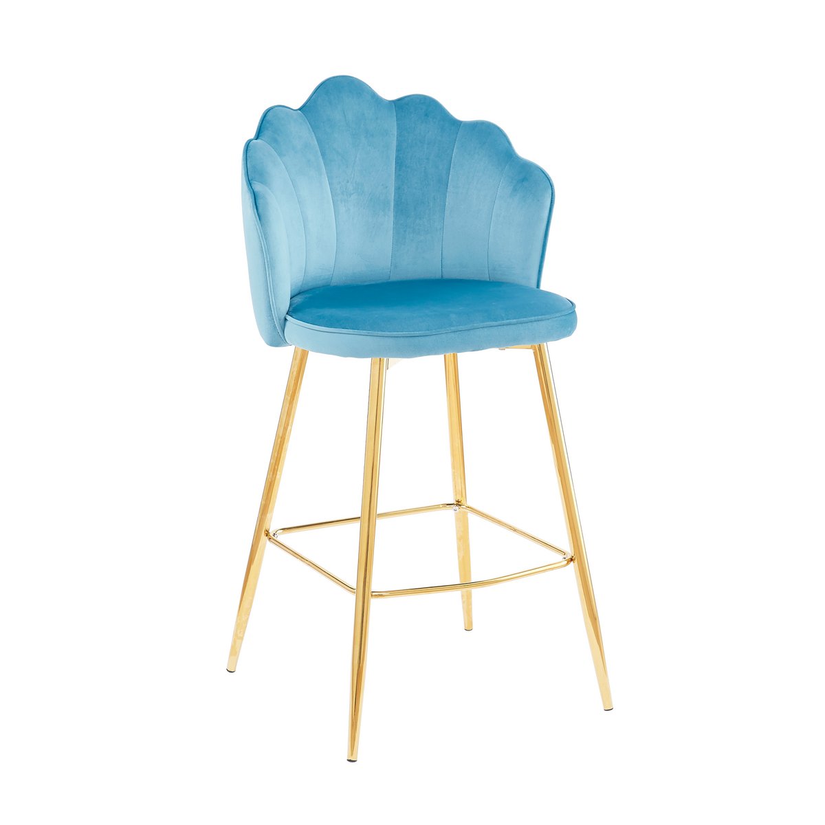 Set of 2 shell design bar stools in blue velvet